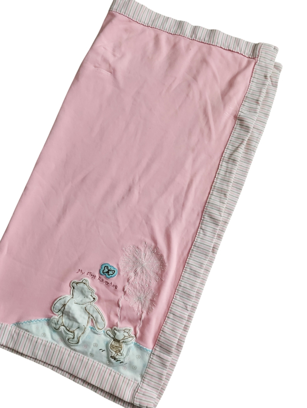 Disney Winnie The Pooh Embroidered Baby Blanket Lovie Cotton Flannel Reversible